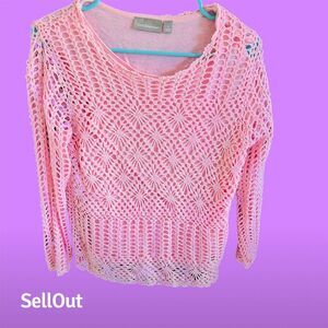 Croft & Barrow Women's Pink Crochet Long Sleeve Blouse Size S cottagecore